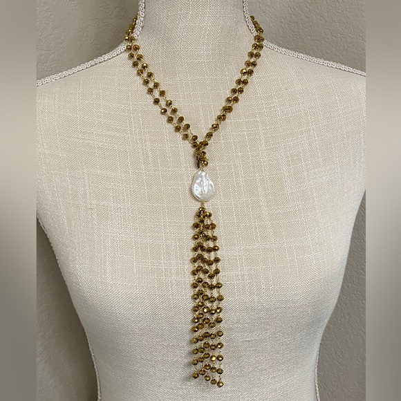 Gold Swarovski Necklace with Coin Pearl - Picture 1 of 6